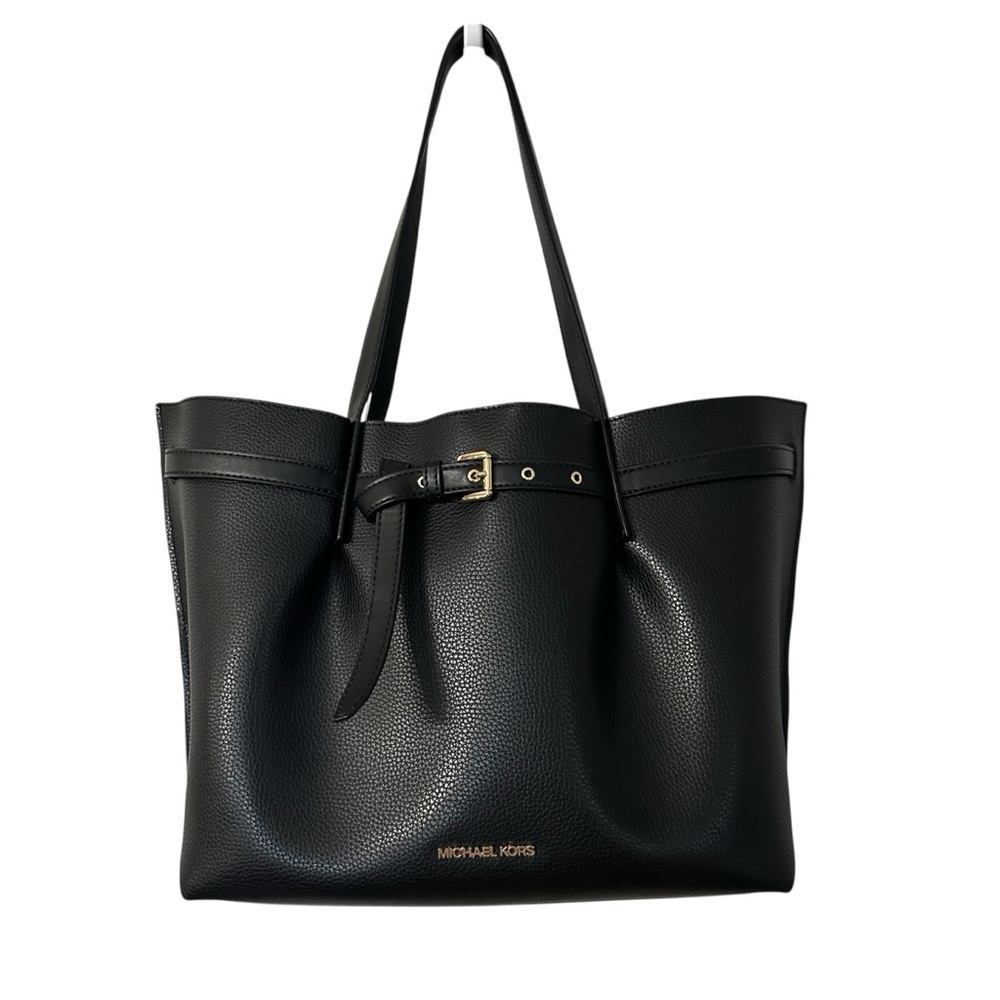Michael Kors Emilia Black Pebbled Large Leather Tote with Snap Closure GUC